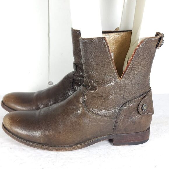 Frye Women's Melissa US8B Brown Leather Back Zip Button Ankle Booties Boots - Picture 2 of 16